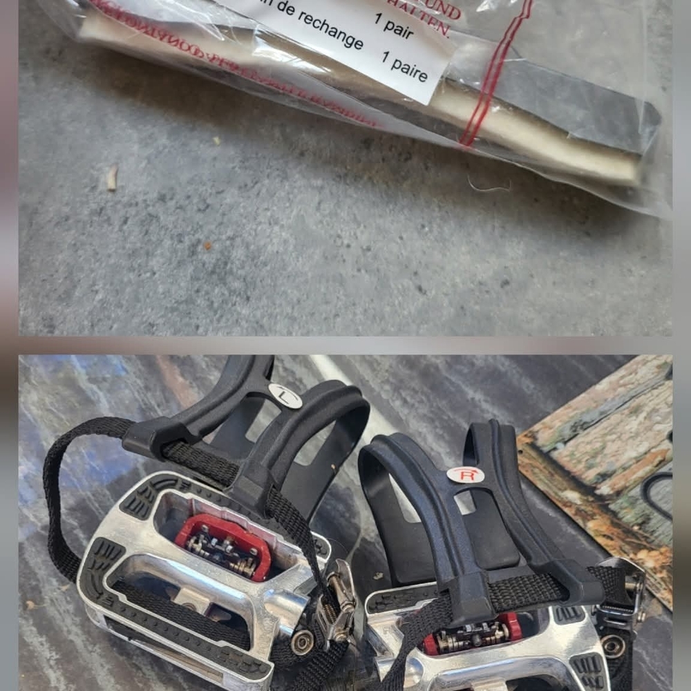 Black and Silver Bike Pedals with Straps